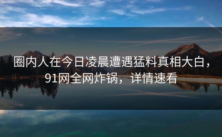圈内人在今日凌晨遭遇猛料真相大白，91网全网炸锅，详情速看