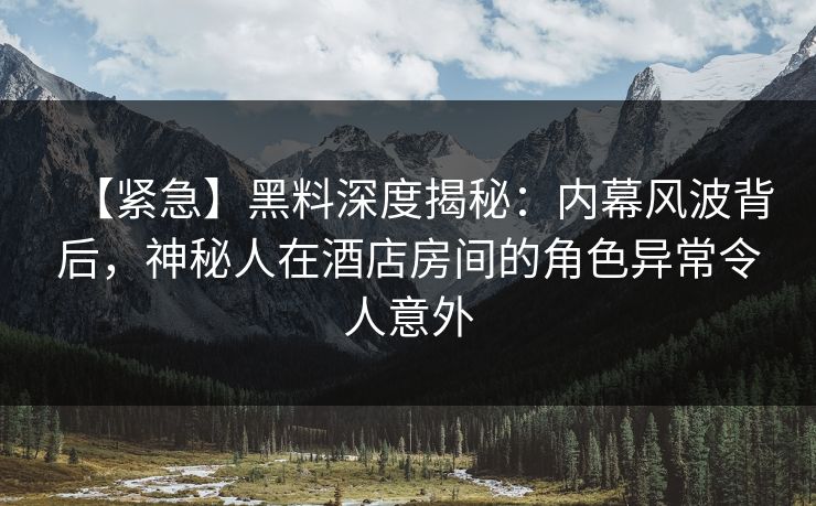 【紧急】黑料深度揭秘：内幕风波背后，神秘人在酒店房间的角色异常令人意外