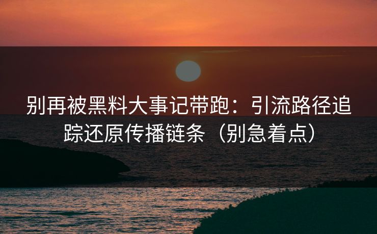 别再被黑料大事记带跑：引流路径追踪还原传播链条（别急着点）